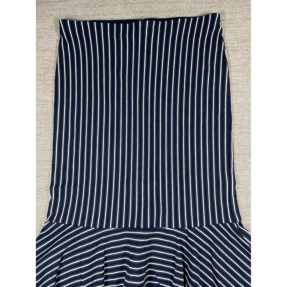 Ann Taylor Striped Flounce Hem Midi Skirt Women M Navy Blue White Green Ruffle - Picture 2 of 7